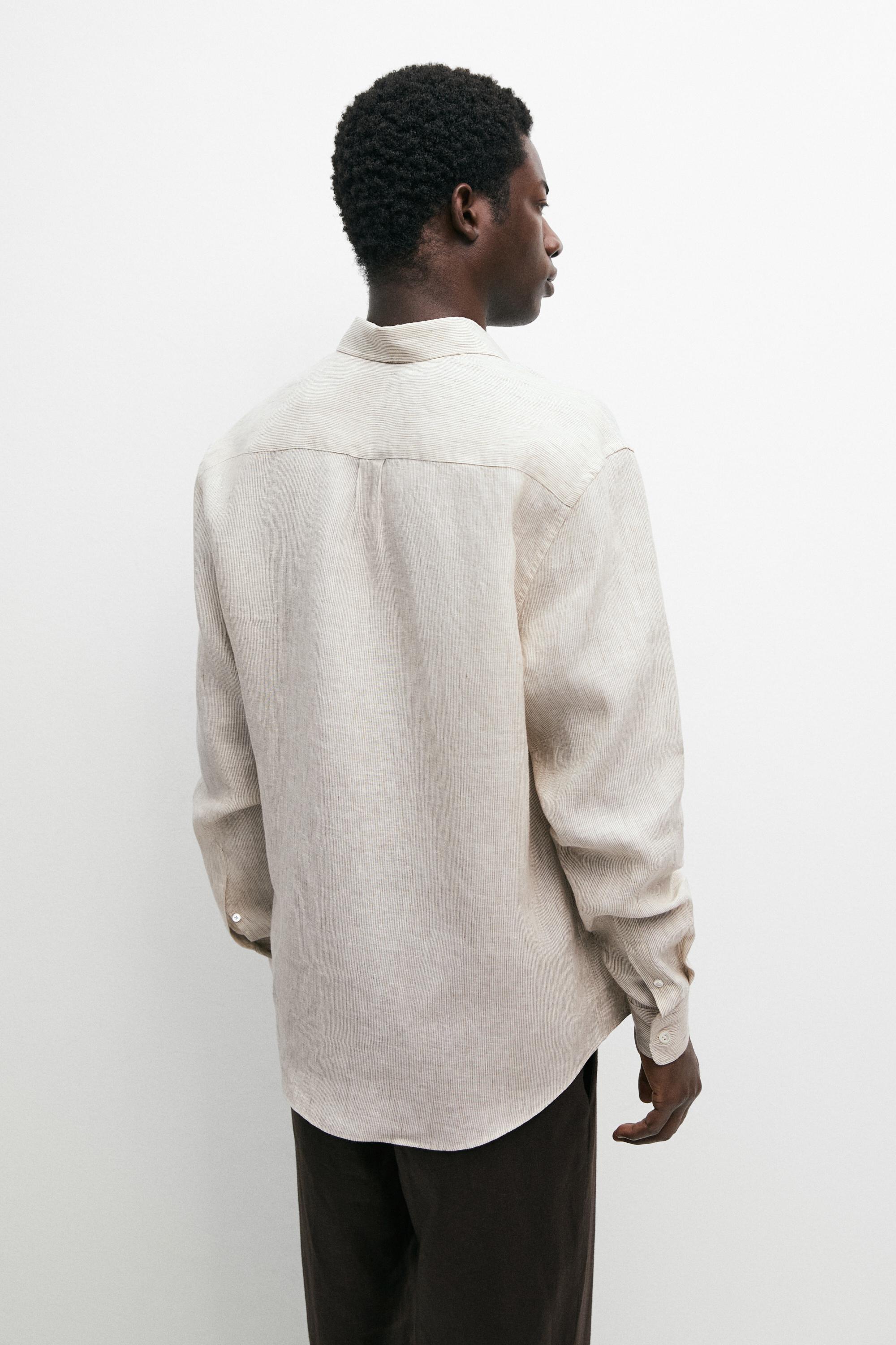 Regular fit washed striped 100% linen shirt